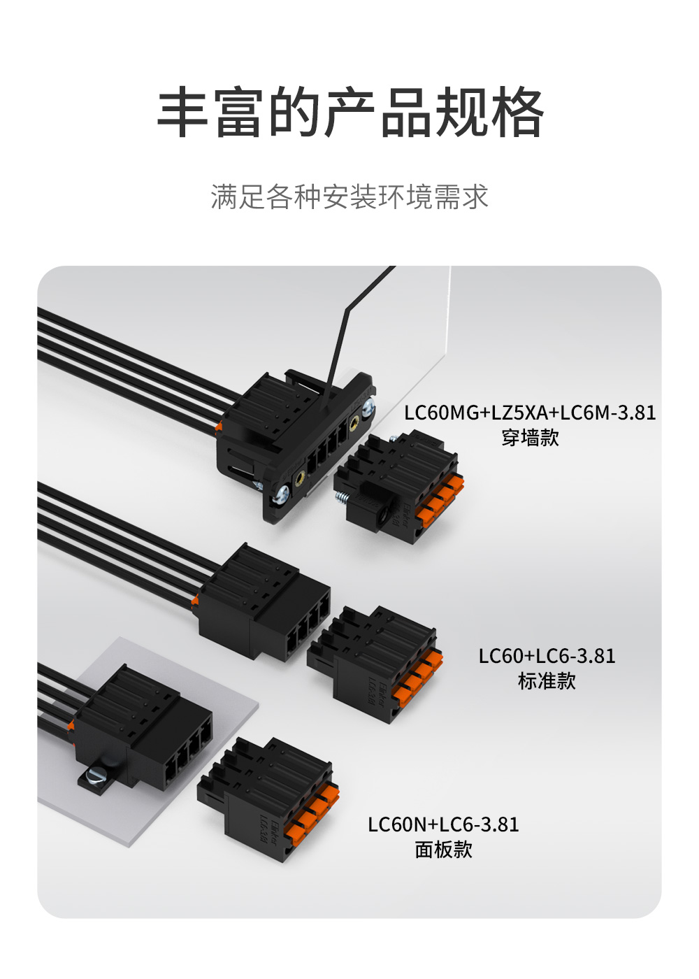 LC60MG/LZ5XA/LC6M-3.81黑色款穿墙插拔端子