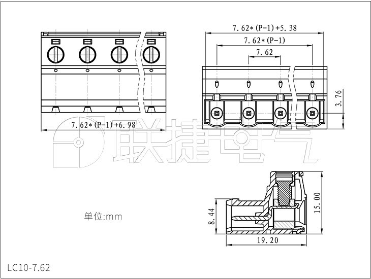 7.62线对线空中对插组合接线端子