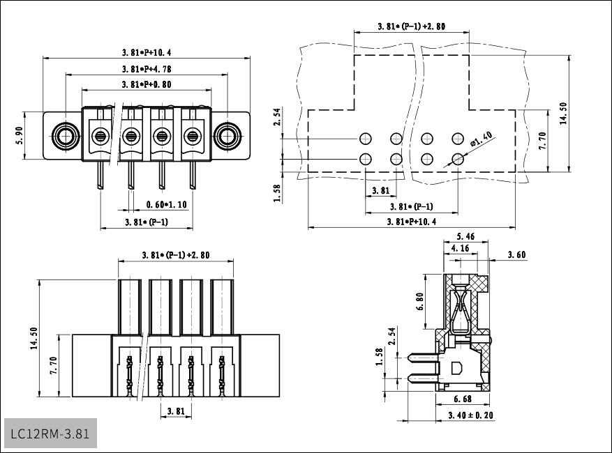LC12RM-3.81带法兰板对板插拔式接线端子弯针