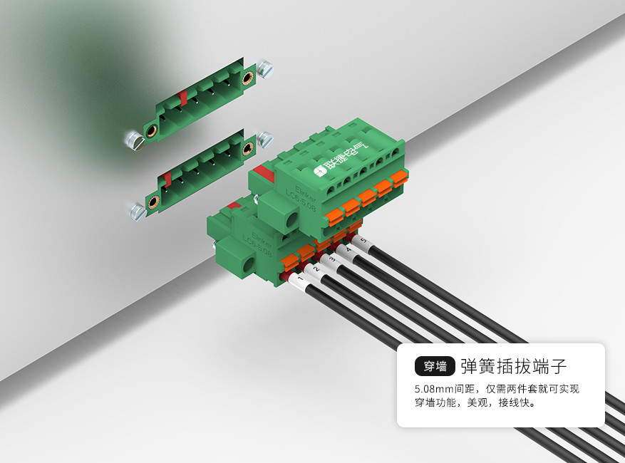 上海联捷LC60MGC1-5.08弹簧插拔式穿墙端子