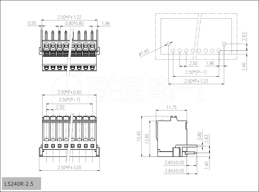 上海联捷LS240R-2.5弯针小间距快速PCB焊接端子一体式快速直插