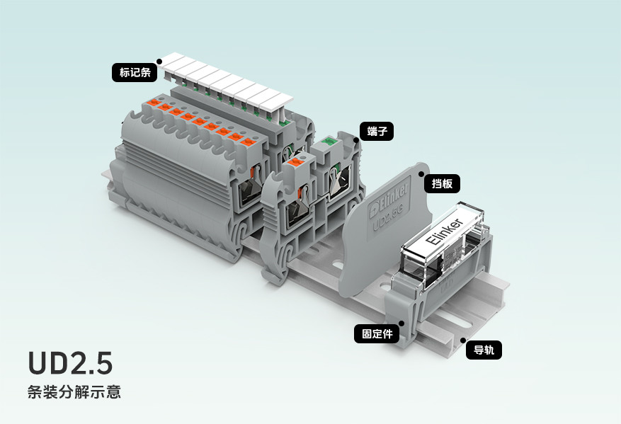 UD2.5自动式 接线端子卡导轨片装 条装端子排